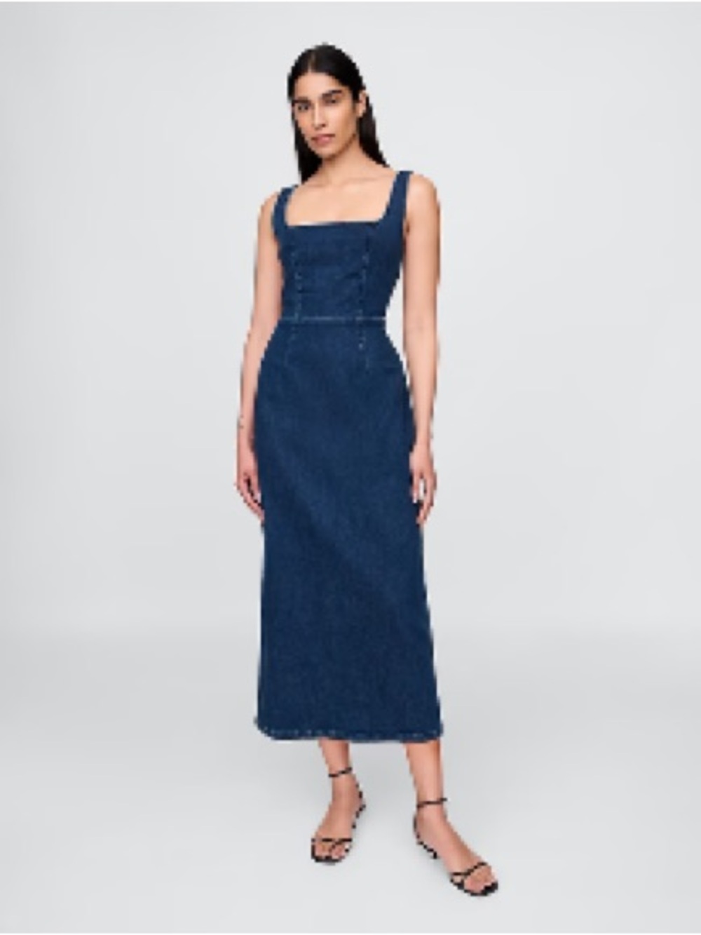 Sleeveless Square-Neck Bodycon Denim Dress